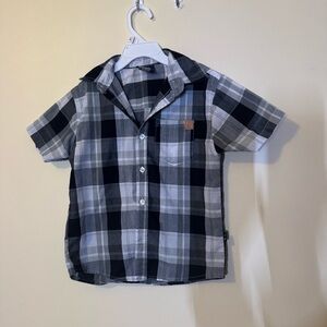 American Hawk Boys 5 Black And White Plaid Shirt Short Sleeves Button Up